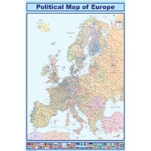 HUGE LAMINATED / ENCAPSULATED Map Of Europe With Flags European Union 