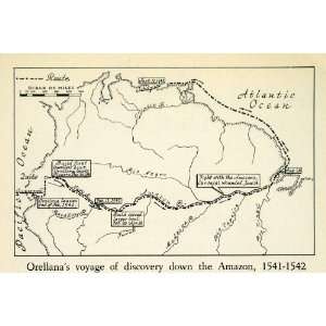1943 Print Orellana Spanish Conquistador Explorer Map  Voyage 
