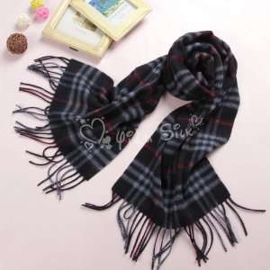    Navy Plaid Cashmere Scarf for Men and Women 