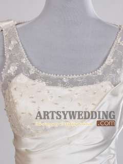 Beaded Lace Ruffled Column Satin Wedding Dress Size: 2 4 6 8 10 12 14 
