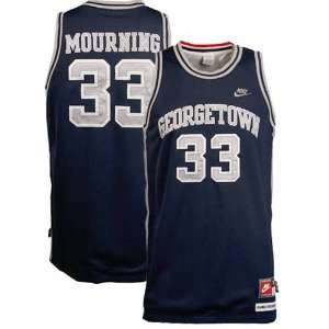   Alonzo Mourning Navy Blue Twilled Throwback Basketball Jersey: Sports