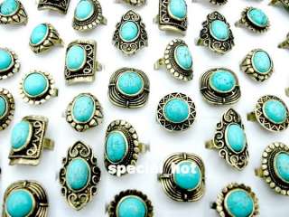   lots 25ps tibetan natural turquoise gemstone silver p ring VTG jewelry