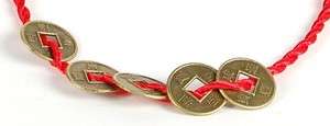 FENG SHUI FORTUNE COINS RED CORD Wealth Luck i Ching  