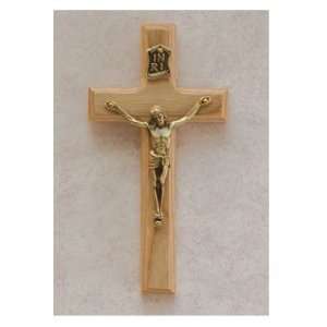  8 Beveled Oak Wall Crucifix with Gold Corpus, Boxed 