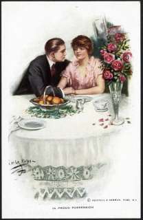 ROMANTIC COUPLE by LESTER RALPH Postcard 1910   Having Dinner  