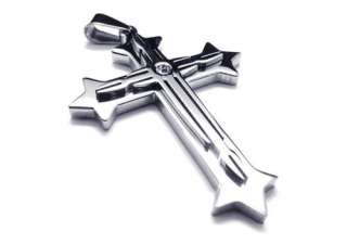 Men Silver Stainless Steel Cross Pendant Necklace Chain  