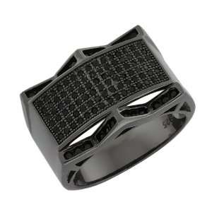  1.00 Ct Mens Sterling Silver Ring With Black CZ: Jewelry