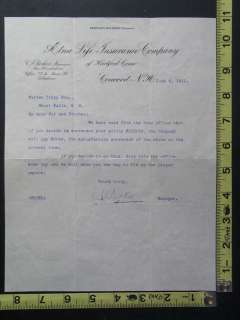 1911 Aetna Life Insurance Company Letterhead & Envelope  