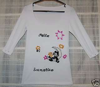LUNATIC FELIX THE CAT HAND EMBROIDERED T shirt ARGENT  