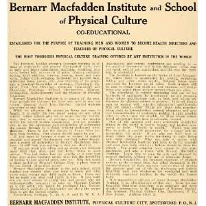1907 Ad Bernarr MacFadden Institute Physical Culture   Original Print 