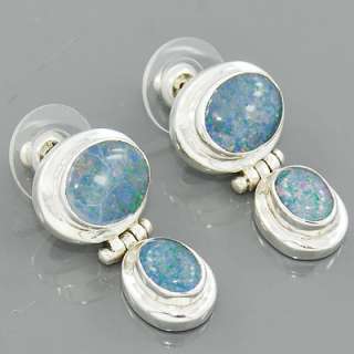 Doublet Australian Blue Opal Gemstone 925 Sterling Silver Stud Jewelry 