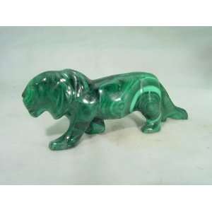  Hand Carved African Malachite Lion Lapidary Statue 