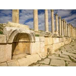 Corinthian Columns and Tracks of Chariot Wheels, Jerash, Jordan Travel 