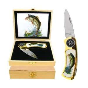  Stainless Steel Large Mouth Bass Knife 7 inch w/ Oak Case 
