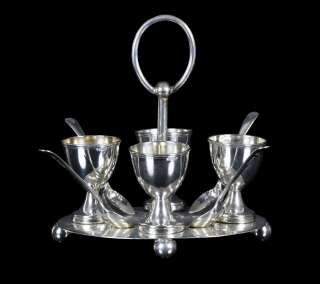 ANTIQUE CHRISTOPHER DRESSER STYLE SILVER PLATED EGG CUP STAND c.1890 