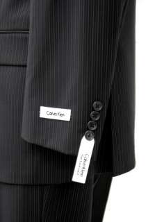Calvin Klein Mens Suit Black Stripe Flat Front Wool CK9  