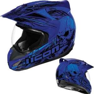  Icon Variant Etched Dual Sport Helmet Large  Blue 