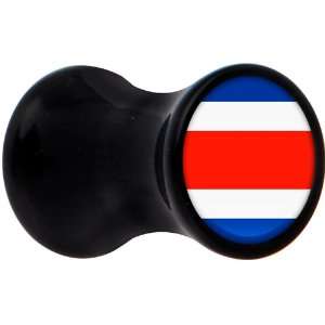  4 Gauge Black Acrylic Costa Rica Flag Saddle Plug Jewelry
