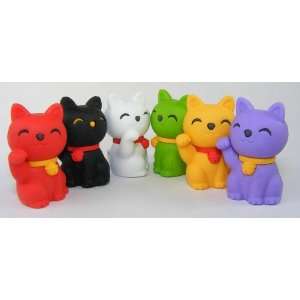   Japanese Erasers / 6pcs. Maneki Neko   Japanese Lucky Cats: Toys