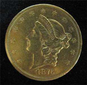 1876 S GOLD U.S. LIBERTY HEAD $20 dollar DOUBLE EAGLE *GOLD COIN 