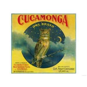  Owl Orange Label   Cucamonga, CA Giclee Poster Print 