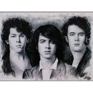 com Jonas Brothers Sketch Portrait, Charcoal Graphite Pencil Drawing 