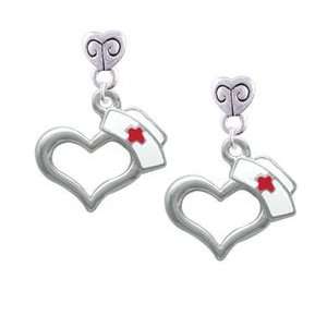  Open Heart with Nurse Hat   Silver Plated Mini Heart Charm 