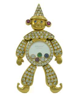 Chopard Happy Diamond 18k Rare Clown Pendant 2 Pave Emerald Sapphire 