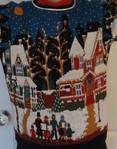Ugly Christmas Sweater Victorian Houses Carolers Mens Size M L Sz 