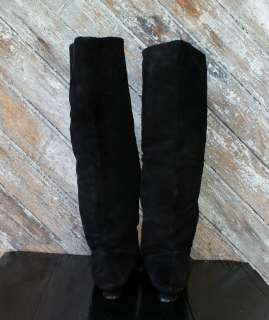 Vintage Black Suede Leather Shoe Boots 9.5 10 Knee High Cuff SEQUIN 