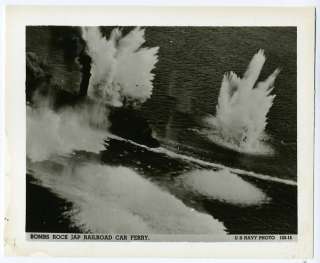 Navy Photo~ Bombs Rock Jap Railroad Car Ferry~WWII  
