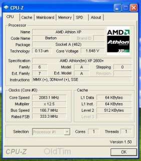 AMD ATHLON XP 2800+ SOCKET 462 CPU AXDA2800DKV4D BARTON CORE 333 MHz 