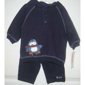  Carters Baby Boy 2 PC Blue Penguin Shirt & Pant Set 