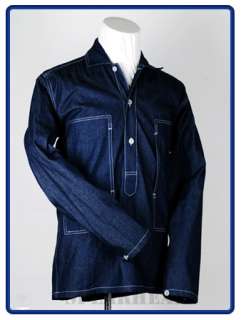 the u s army indigo blue denim shirt depicts the pull over style with 