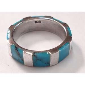  Stripe Turquoise Silver Ring (Size 9) 