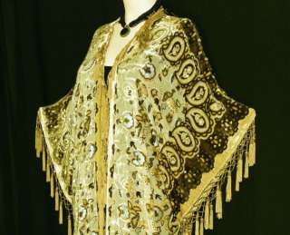 Kimono Opera Coat Fringe Jacket Beaded PAISLYS Silk Burnout Velvet 