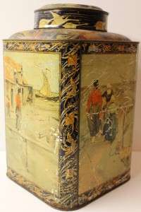 Antique Art nouveau Large sea side fish tea tin.1900s.  