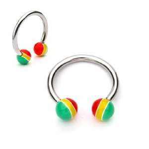 : 316L Surgical Steel Horse Shoe with Green/Yellow/Red UV Rasta Balls 