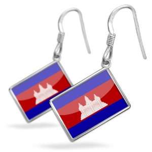  Earrings Cambodia Flag with French Sterling Silver 