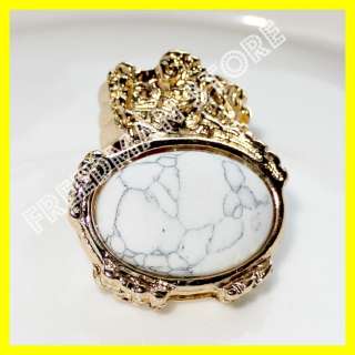   gold plated stone chunky knuckle cocktail party finger ring U.S size 6