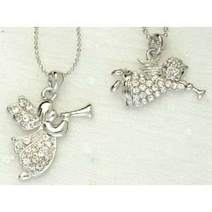   Pack of 16 Christmas Jewelry Silver Trumpeting Angel Pendant Necklaces