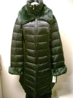 Madison Luxe Outerwear Quilted Down Coat w/ Faux Fur Trim L Black 