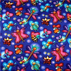 Timeless Treasures Blue Cotton Fabric Bugs! 18 X 20  