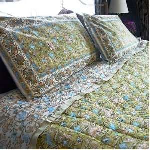  Hand Block Printed Dhara Four piece Quilt Set: Home 