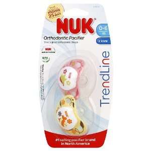 NUK Trendline Button Silicone Whimsy Pacifier   Size 1   Pink & Yellow