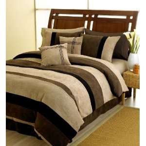  Striped Micro Suede Luxury Bed in a Bag Comforter 6 piece Bedding 