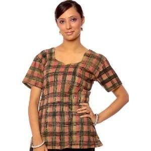  Bi Colored Short Kurti with Printed Checks   Pure Cotton 