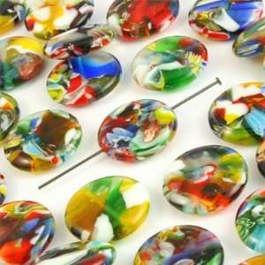  19mm Millefiore Style Flat Round Glass Beads: Arts, Crafts 