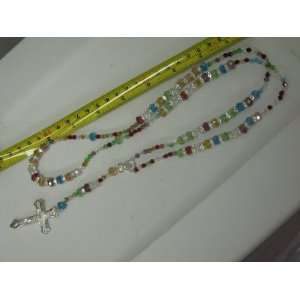 Traditional Colors Rosary Necklace with Cross for Catholic & Christian 