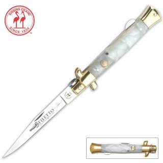 Italian Stiletto Blade Pocket Knife   Mother of Pearl  